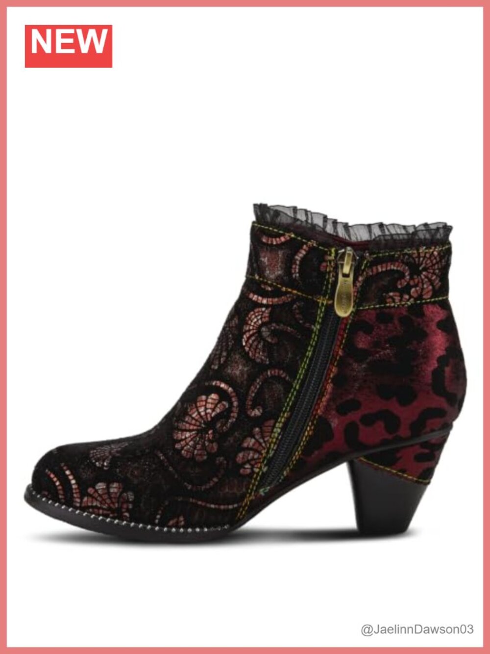 Artistic Metallic & Animal Print Ankle Bootie with Cone Heel - Size 39 - Picture 2 of 6